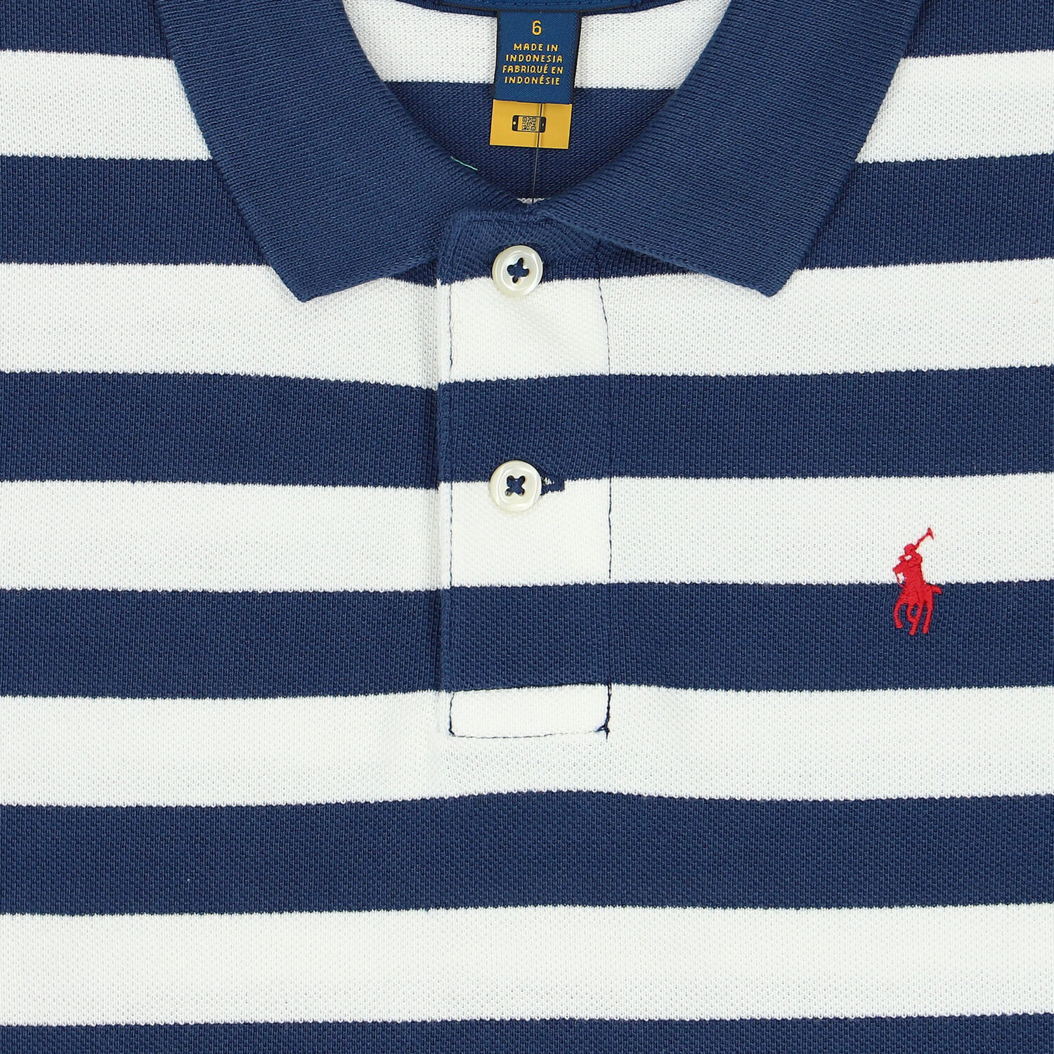 Boys Navy & White Striped Logo Polo Shirt, 1, hi-res