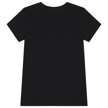 Girls Black Diamante Logo T-Shirt