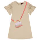 Girls Beige Bag Ruffle Dress, 2, hi-res
