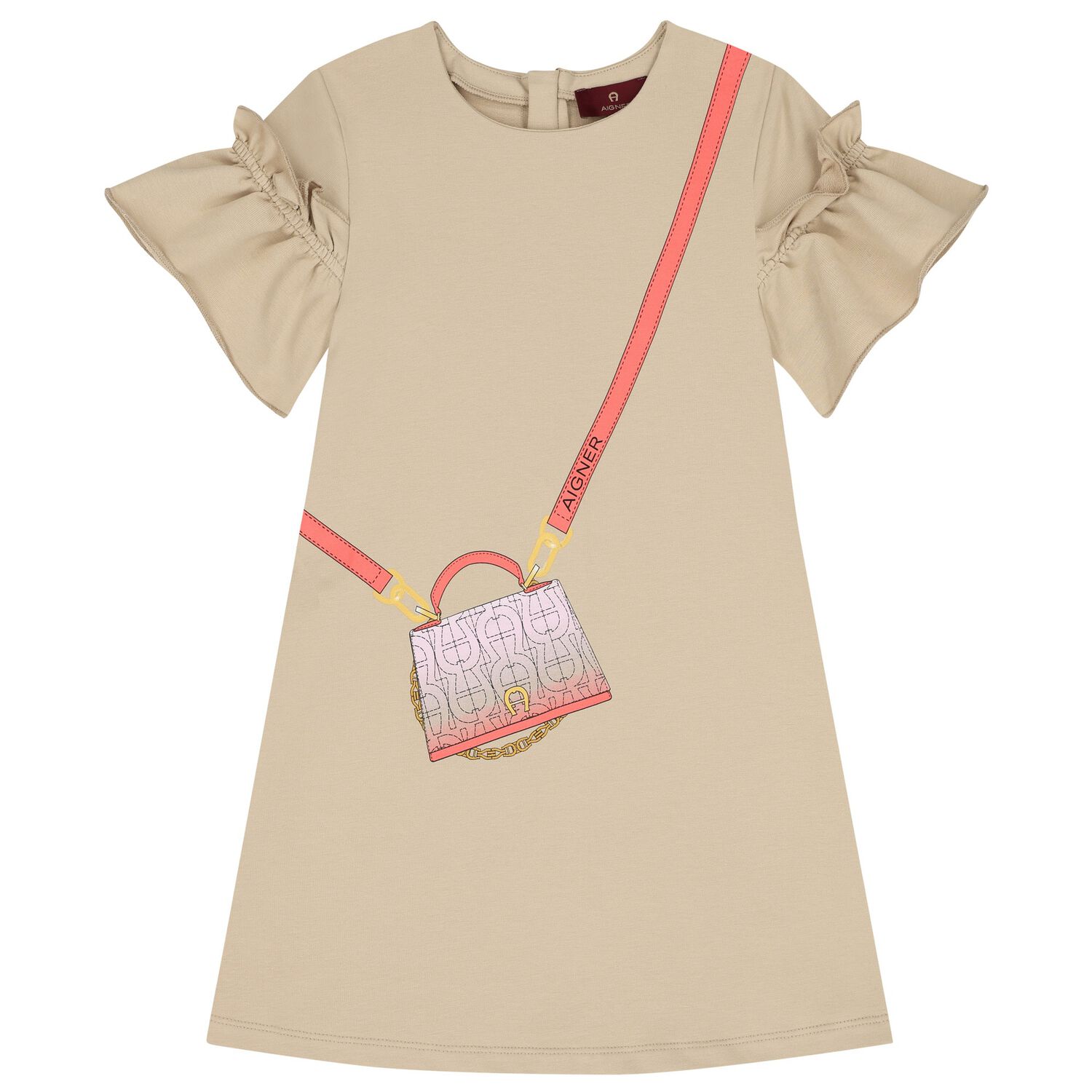 Girls Beige Bag Ruffle Dress, 2, hi-res