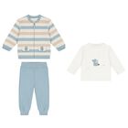 Baby Boys Beige, White & Blue Tracksuit (3 Piece), 1, hi-res