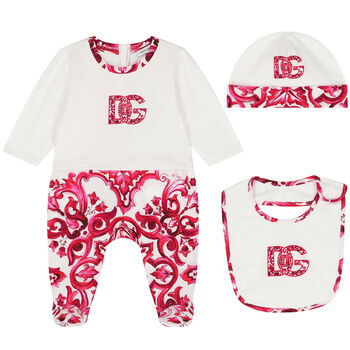 Baby Girls Ivory & Pink Majolica Babygrow Gift Set