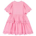 Girls Pink Broderie Anglaise Dress, 1, hi-res