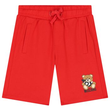 Boys Red Teddy Bear Logo Shorts