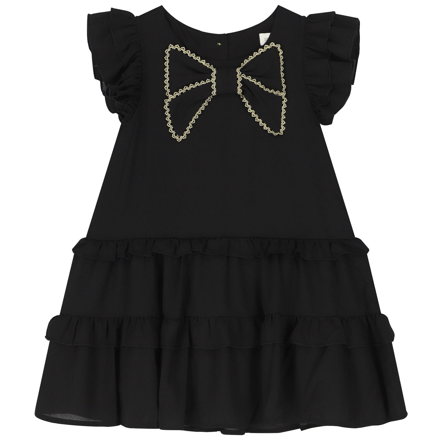 Girls Black Bow Dress, 1, hi-res