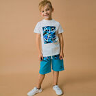 Boys White & Blue Logo Shorts Set, 1, hi-res