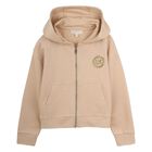 Girls Mini Me Beige Logo Hooded Zip Up Top, 1, hi-res