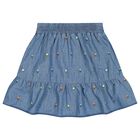 Girls Denim Blue Floral Skirt, 1, hi-res