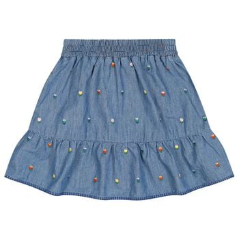 Girls Denim Blue Floral Skirt