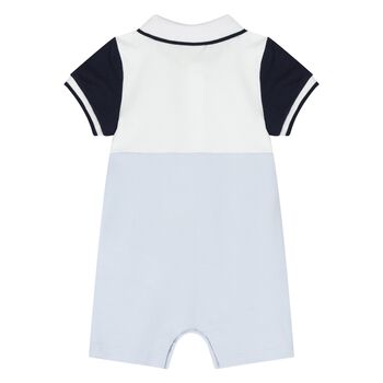Baby Boys White & Blue Logo Romper