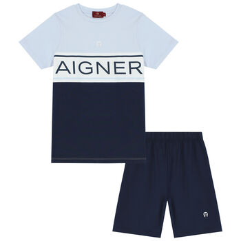 Boys Blue & Navy Logo Pyjamas