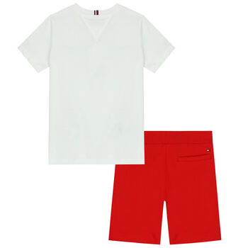 Boys White & Red Logo Shorts Set