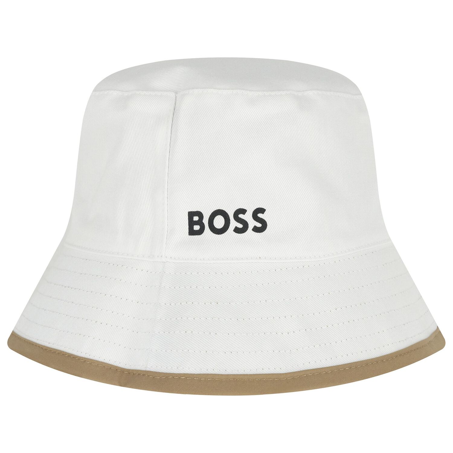 Baby Boys Beige & White Reversible Logo Hat , 2, hi-res