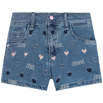 Girls Blue Denim Logo Shorts