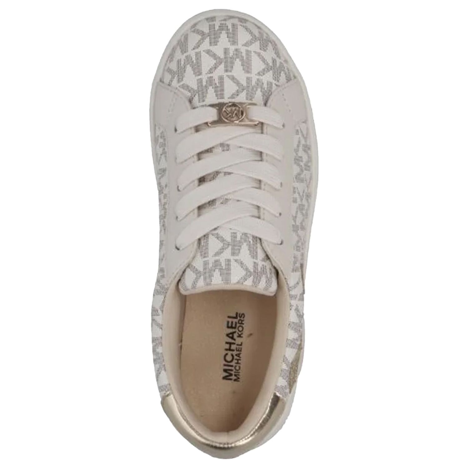 Girls Ivory & Gold Logo Trainers, 1, hi-res