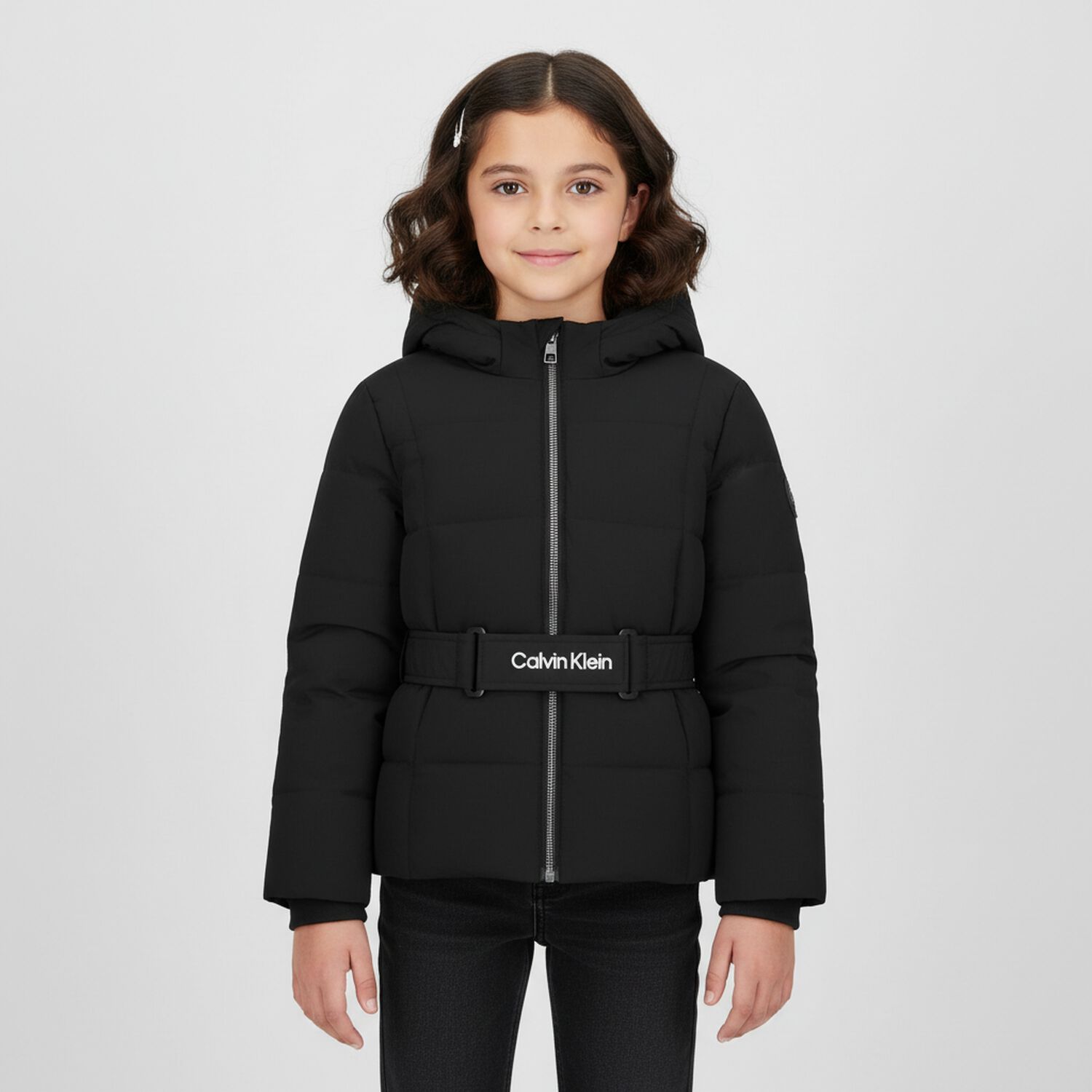 Girls Black Logo Padded Puffer Jacket, 1, hi-res