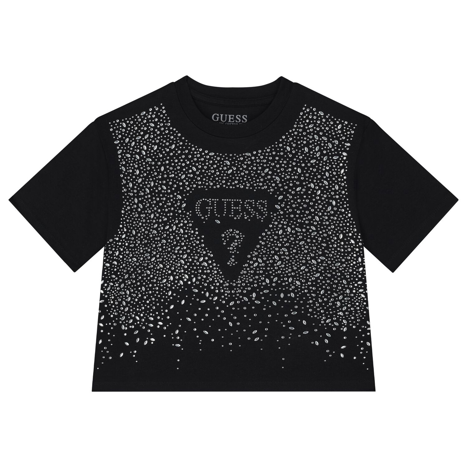 Girls Black Logo Diamante T-Shirt, 3, hi-res image number null