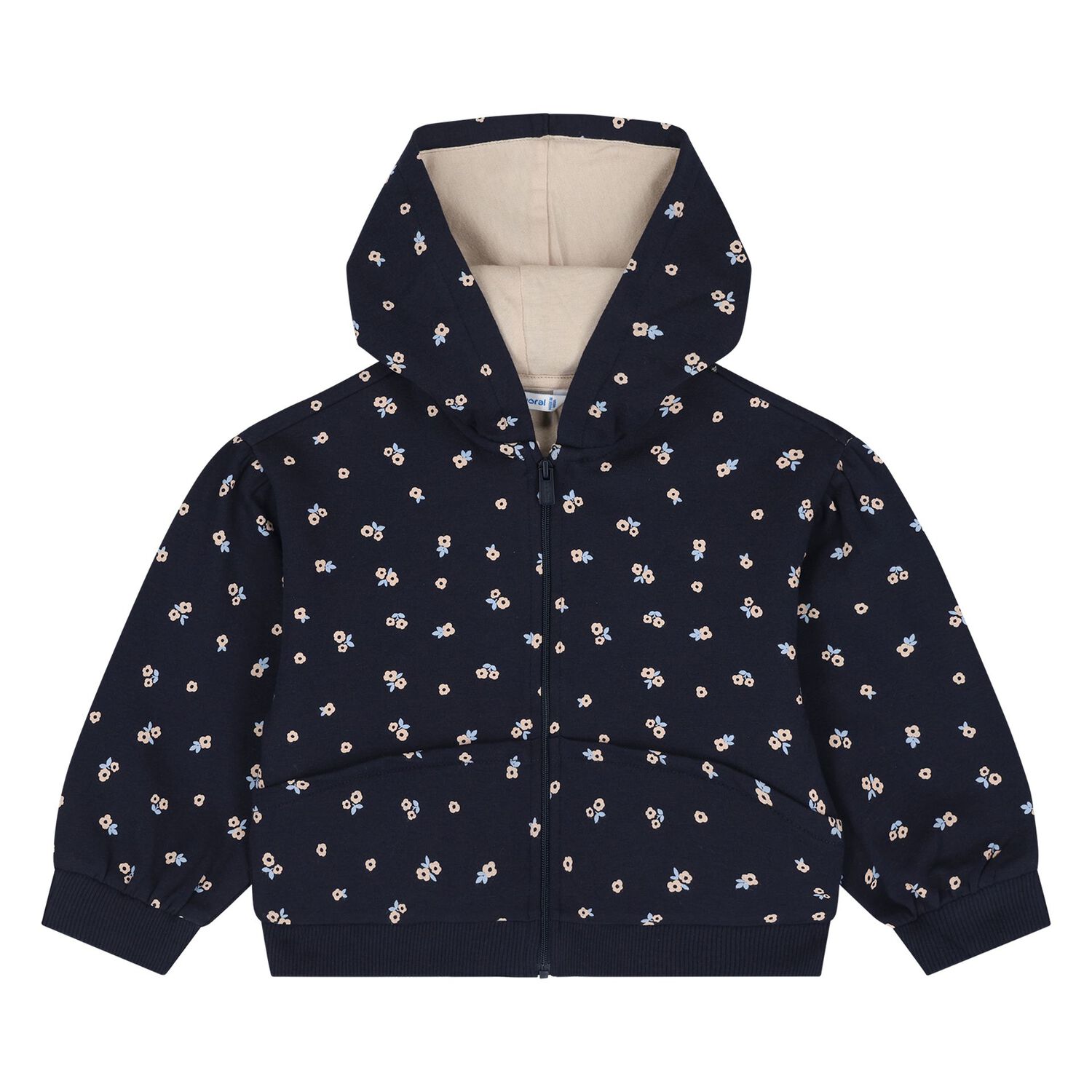Younger Girls Ivory & Navy Blue Floral Tracksuit Set, 2, hi-res