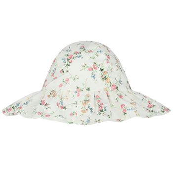 قبعة بنات بطبعة الزهور باللون العاجي