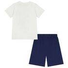 Boys White & Navy Blue Marvel Shorts Set, 1, hi-res