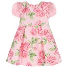 Girls Pink Logo Floral Dress, 1, hi-res