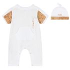 White & Beige Geo Map Romper Set, 1, hi-res