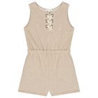 Girls Beige Ribbon Playsuit, 1, hi-res