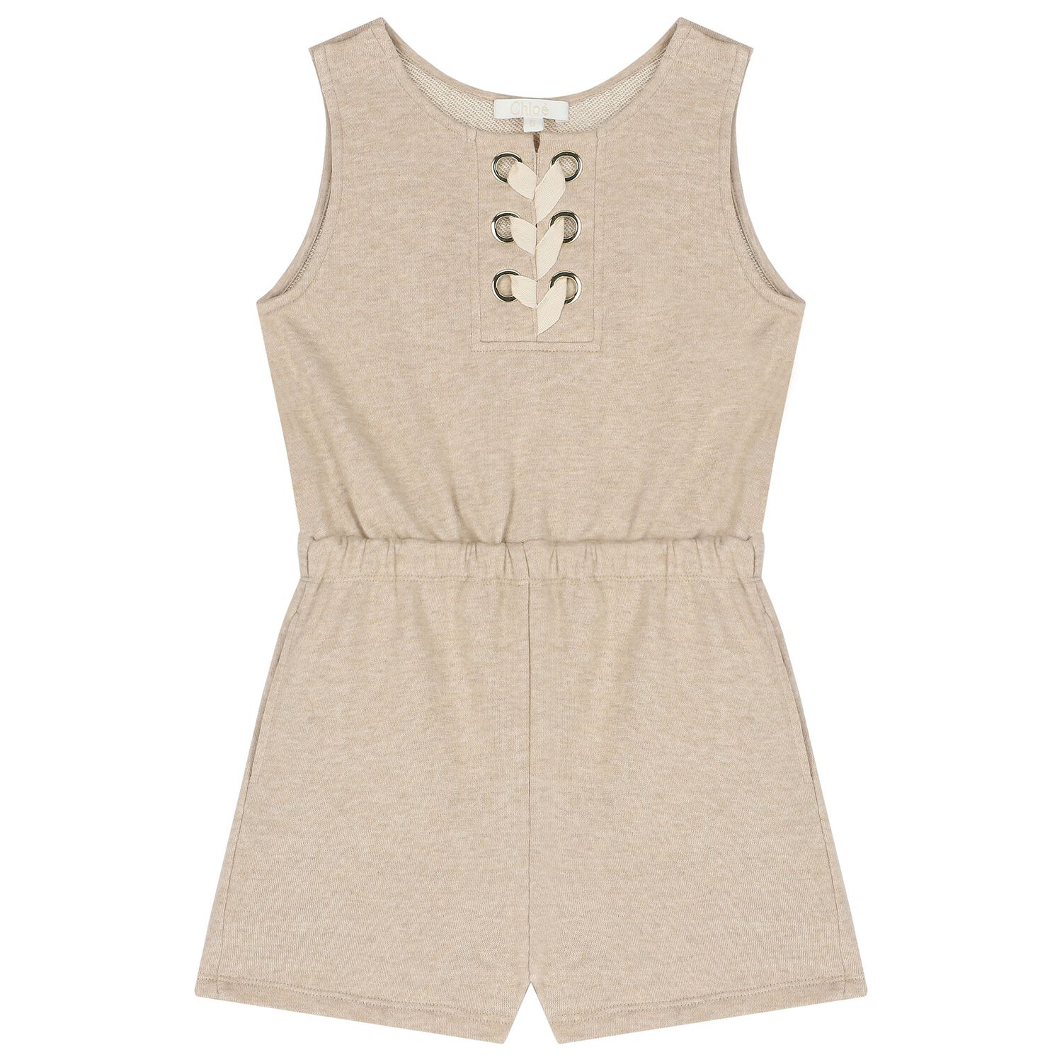 Girls Beige Ribbon Playsuit, 1, hi-res image number null