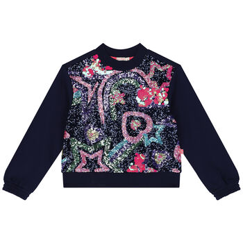 Girls Navy Blue Sequins Sweatshirt