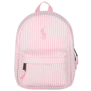 حقيبة ظهر بنات بالشعار باللون الوردي والابيض (27سم)