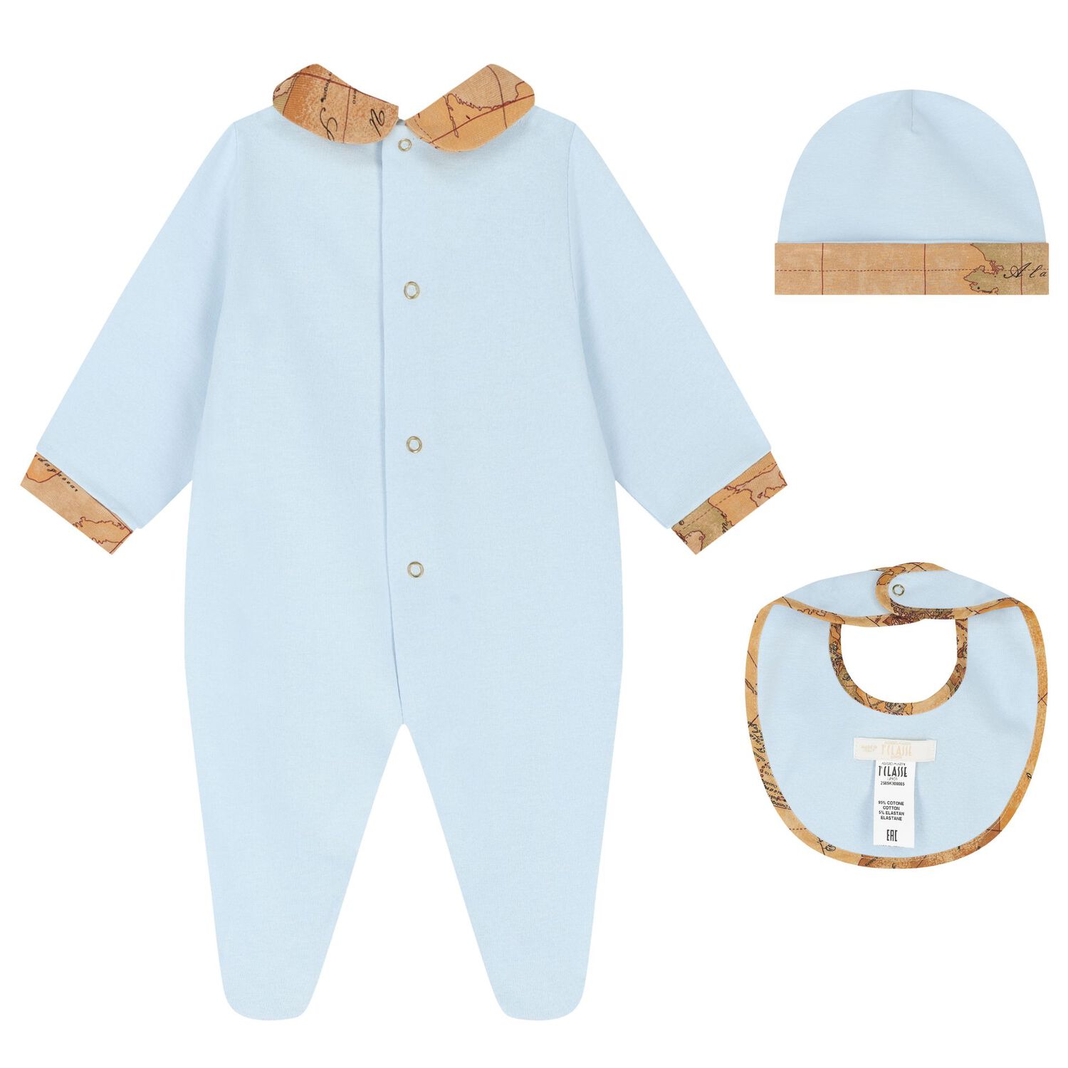 Baby Boys Blue & Beige Geo Map Babygrow Gift Set, 2, hi-res