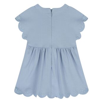 Younger Girls Blue Logo Scalloped Dress
