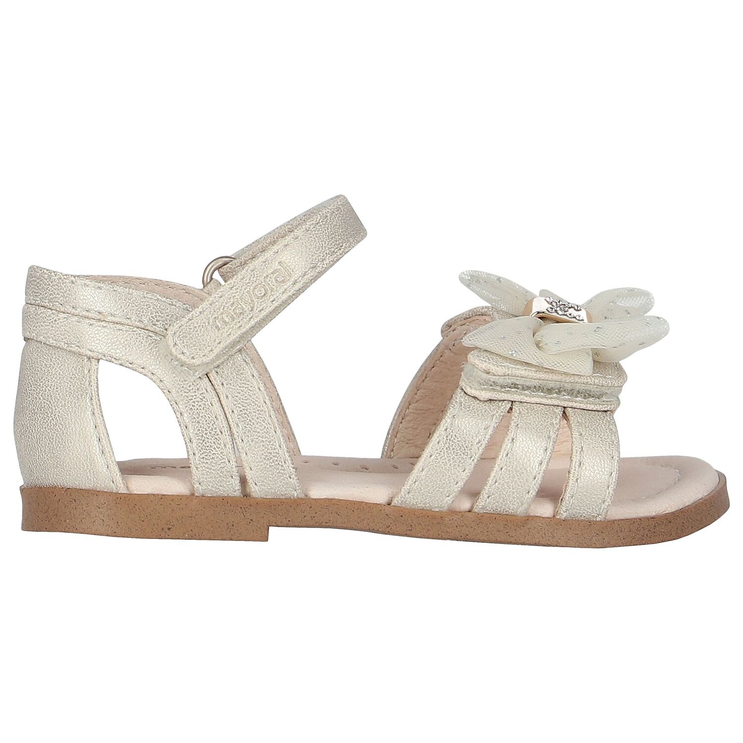 Younger Girls Gold Bow Sandals, 2, hi-res image number null