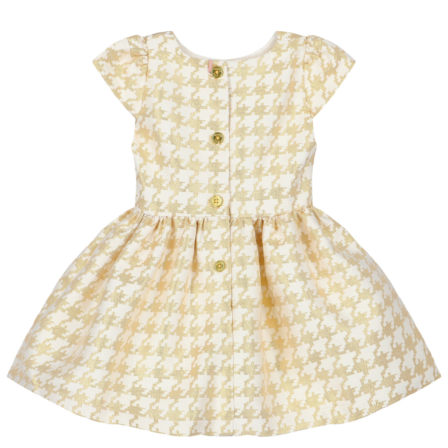 Baby Girls White & Gold Houndstooth Dress, 1, hi-res image number null