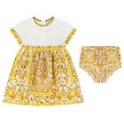 Baby Girls White & Yellow Majolica Dress Set, 1, hi-res