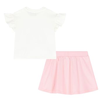 Younger Girls Ivory & Pink Teddy Bear Skirt Set