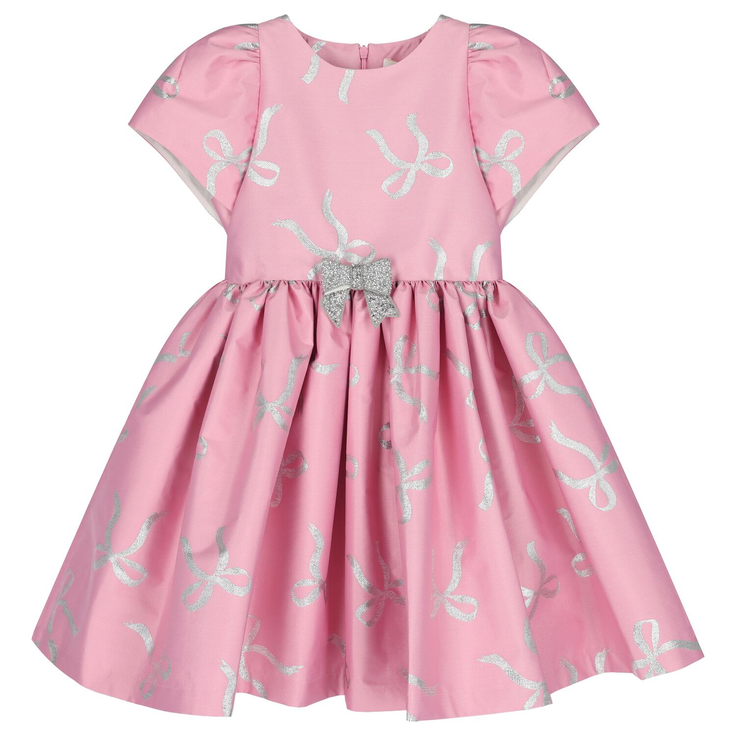 Girls Pink & Silver Bow Dress, 1, hi-res