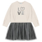 فستان بأكمام طويلة باللون العاجي والأسود, 1, hi-res