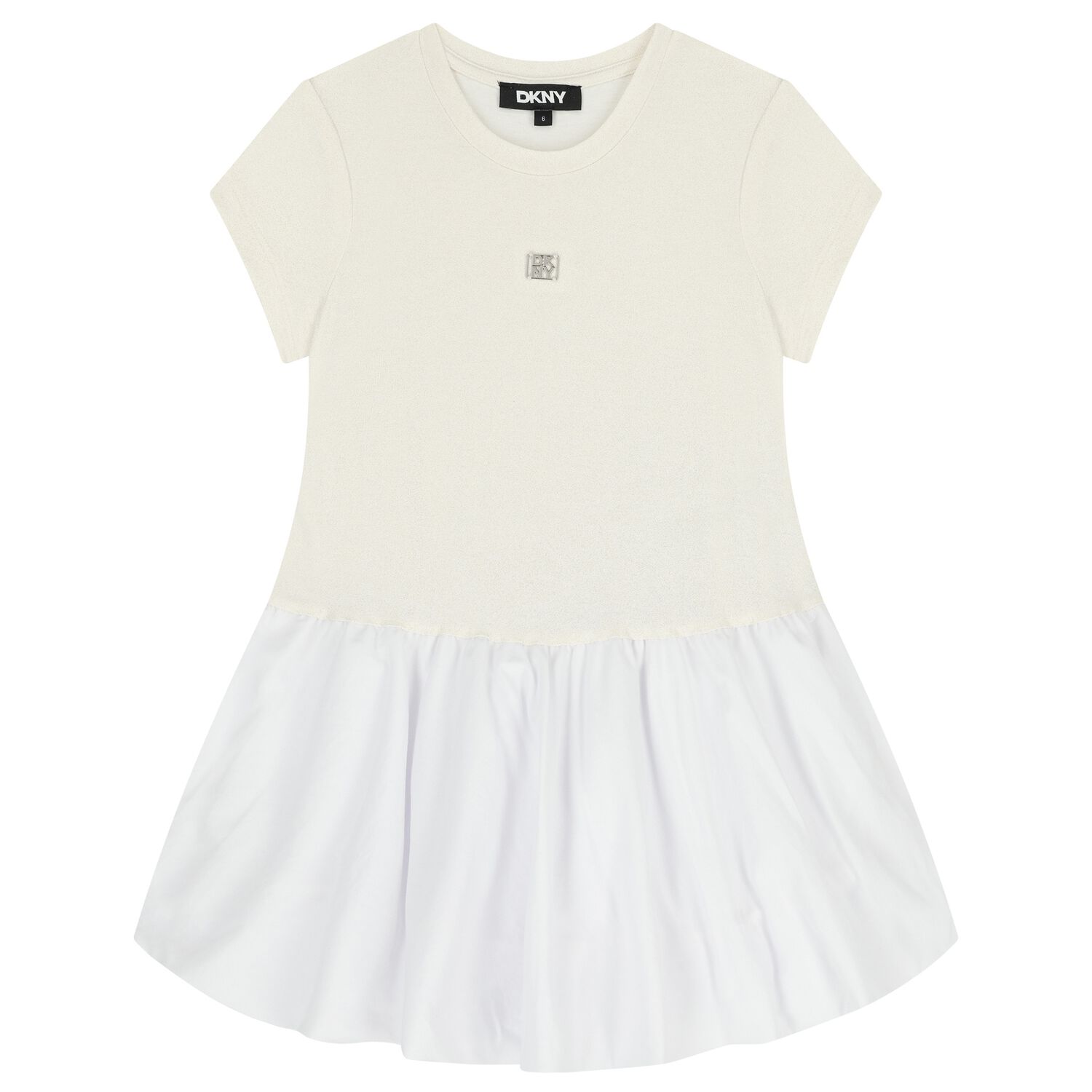 Girls Ivory & White Logo Dress , 1, hi-res