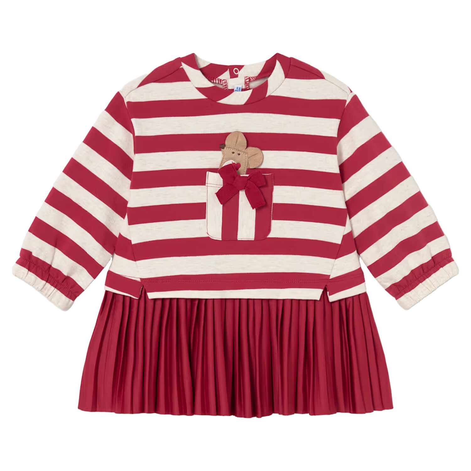 Younger Girls Red & Ivory Striped Dress, 1, hi-res