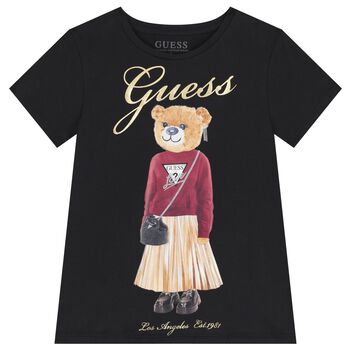 Girls Black Teddy Bear T-Shirt