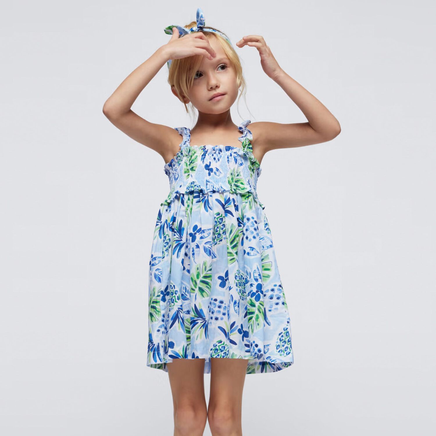 Girls Blue Pineapple Dress Set, 4, hi-res image number null