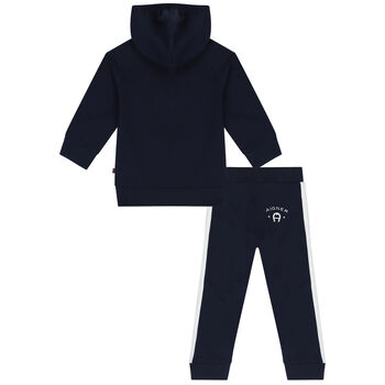 Younger Boys Navy Blue & White Logo Tracksuit