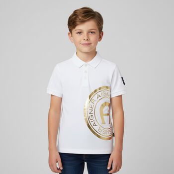 Boys White & Gold Polo Shirt