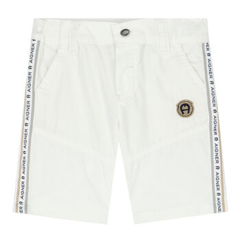 Younger Boys White Logo Shorts