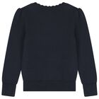 Girls Navy Blue Polo Bear Knitted Jumper, 1, hi-res