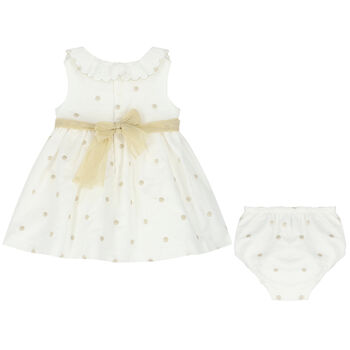 Younger Girls Ivory & Gold Spot Dress