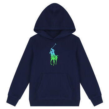 Boys Navy Logo Hooded Top