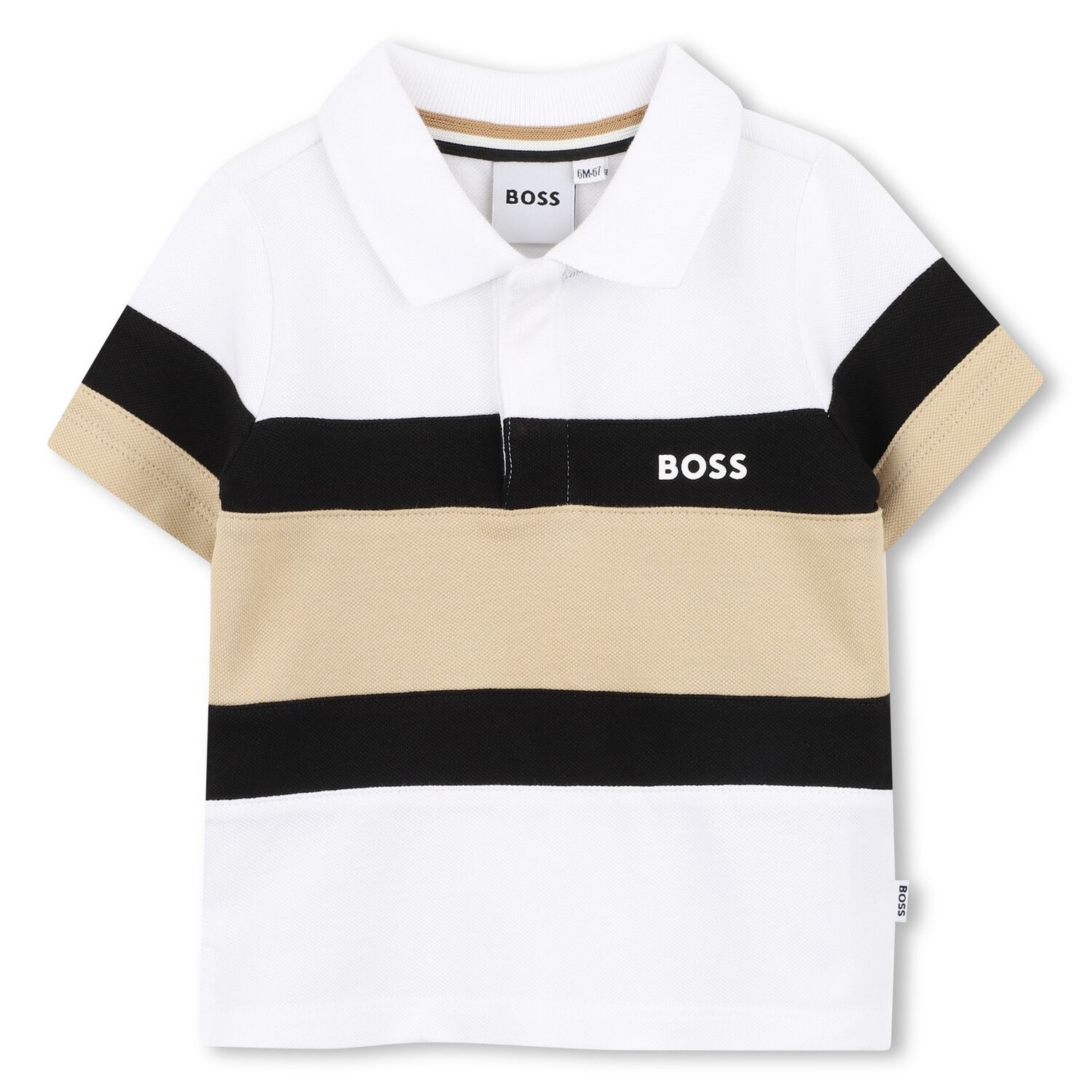 Younger Boys White, Black & Beige Logo Polo Shirt, 1, hi-res