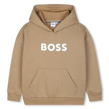 Boys Beige Logo Hooded Top